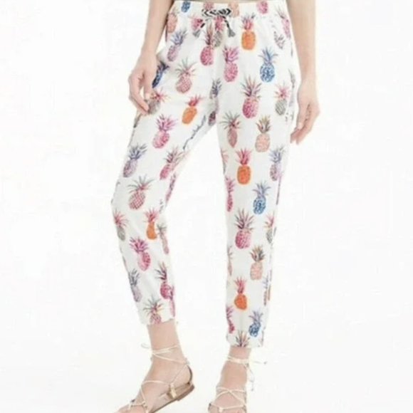 J. Crew Seaside Pull On Pants White Ratti Painted Multicolor Pineapple (Size 8) - Picture 1 of 1